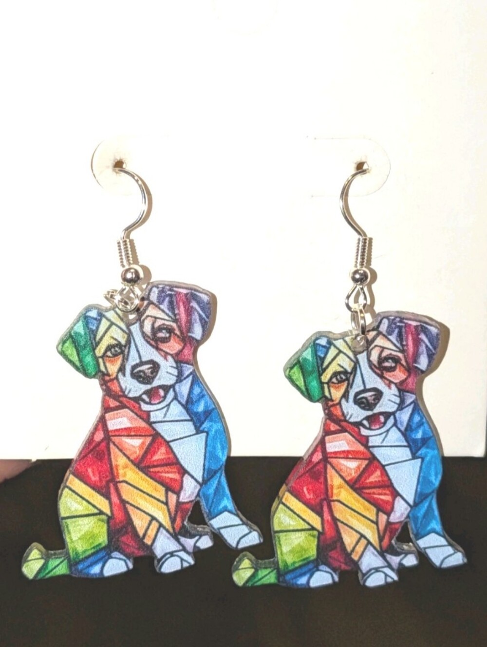 Hand Crafted Colorful Geometric Dog Earrings - Multicolor Pet Design